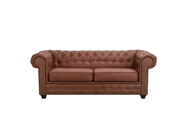 Luxurious Arizona Brown Astor two-seater sofa, where classic Chesterfield button-tufting meets contemporary glamour with sparkling diamante details.