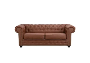 The Astor two-seater sofa bed in a rich Arizona Brown fabric, showcasing its Chesterfield button-tufted design and sparkly diamante accents on the arms.
