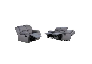 The Boston Recliner 3+2 sofa set in a neutral Keeper Mushroom fabric, showcasing its modern design and manual recliner seats.