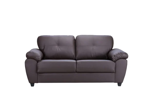 The Capri three-seater sofa in Soft Brown, showcasing its modern design with detachable quilted cushions and comfortable padded armrests.