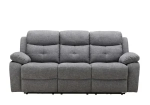 A modern grey fabric three-seater sofa with an electric reclining function, shown in a living room setting.
