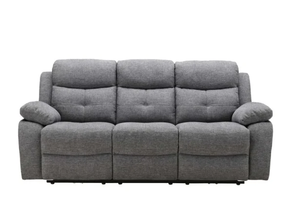 A modern grey fabric three-seater sofa with an electric reclining function, shown in a living room setting.