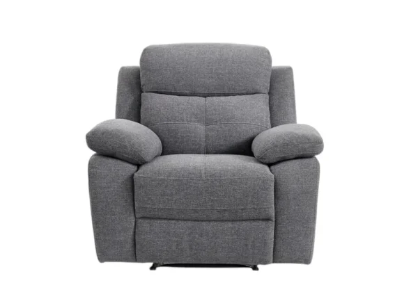 The Caro electric recliner armchair in stylish grey fabric, showcasing its powered reclining mechanism for single-seat comfort.