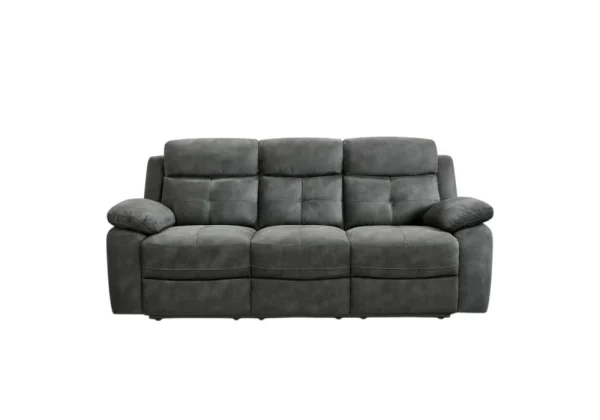 Grey modern recliner sofa with curved arms.