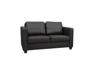 Modern grey faux leather 2-seater sofa from the Cube collection, featuring large comfortable cushions with removable covers.