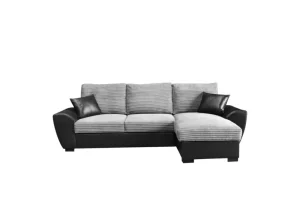Modern grey Giani Corner Sofa Bed with a reversible chaise, shown in a left-facing configuration. Features large back cushions and integrated storage.