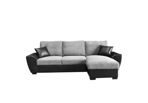 Modern grey Giani Corner Sofa Bed with a reversible chaise, shown in a left-facing configuration. Features large back cushions and integrated storage.